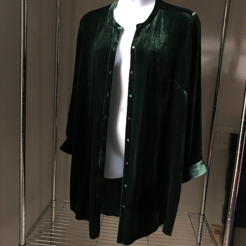 EILEEN FISHER 2X green velvet duster kimono NWT